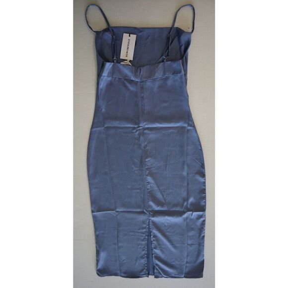WeWoreWhat WWD18-1 Women's Sz 0 Slate Blue Cowl Midi Satin Charmeuse Dress - Picture 8 of 14